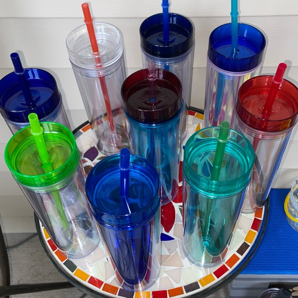 Mixed Brands of Colorful Tumbler w/9pcs. & Straws-Used w/Some Lite Wash & Wear